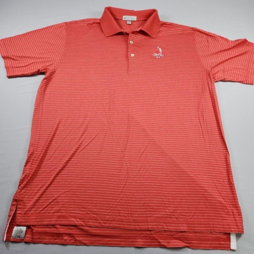 Peter Millar Polo Shirt Mens Large Red Striped Pinehurst Golf Club Cotton